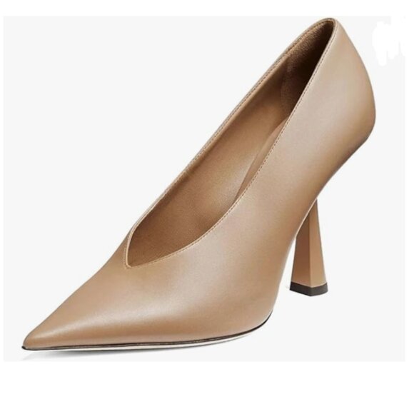 Light Brown Classic V-Cut Closed Pointed Toe High Heels Pumps Dress Shoes - Picture 1 of 6